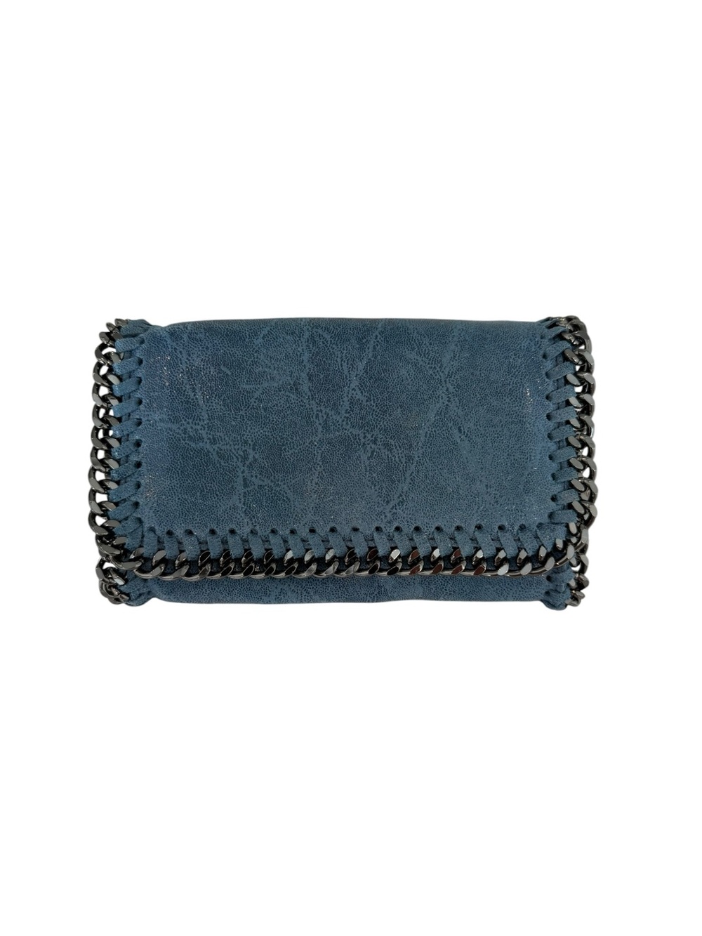 NWT Italian Leather Chain Trim Crossbody Clutch Blue Falabella Style Convertible